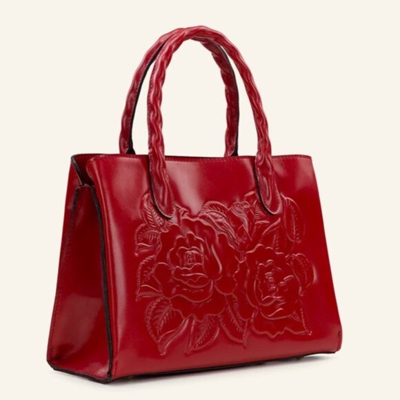 Patricia Nash Genovese Leather Top Handle Crossbody Rose Tooled Passion Handbag - Picture 3 of 13